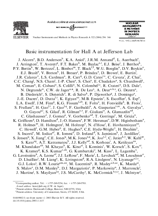 (PDF) Basic instrumentation for Hall A at Jefferson Lab