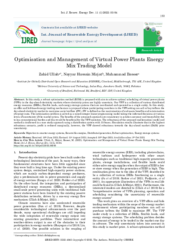 (PDF) Optimisation and Management of Virtual Power Plants Energy Mix ...
