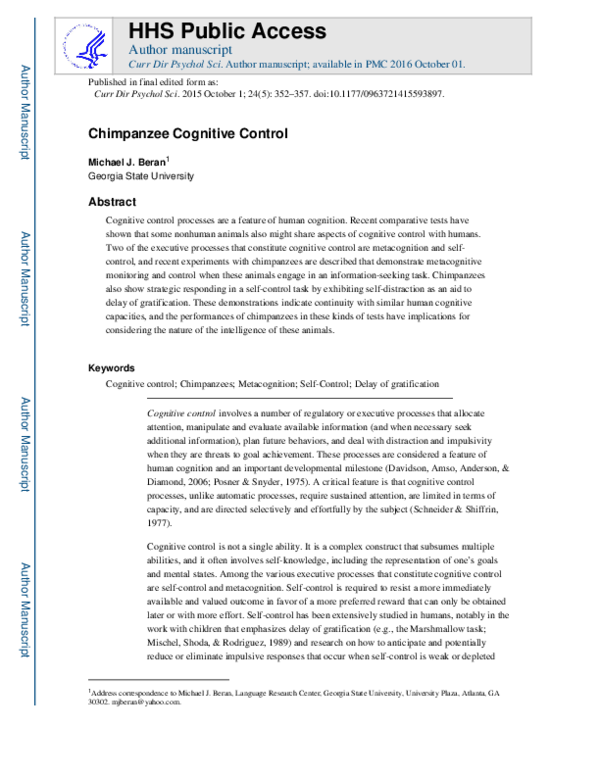 (PDF) Chimpanzee Cognitive Control