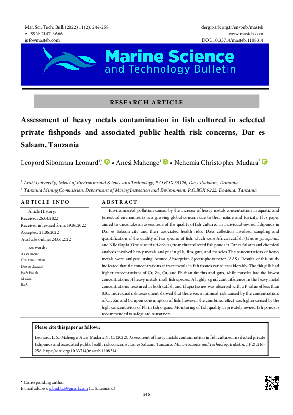 (PDF) Assessment of Heavy Metals Contamination in Fish Cultured in ...
