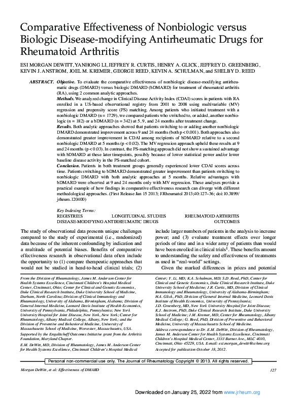 (PDF) Comparative Effectiveness of Nonbiologic versus Biologic Disease ...