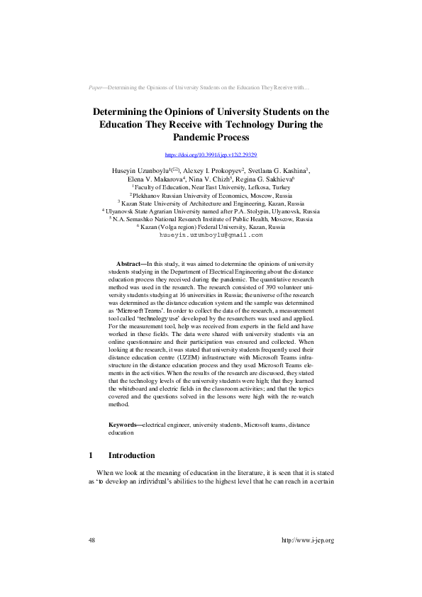 (PDF) Determining the Opinions of University Students on the Education ...