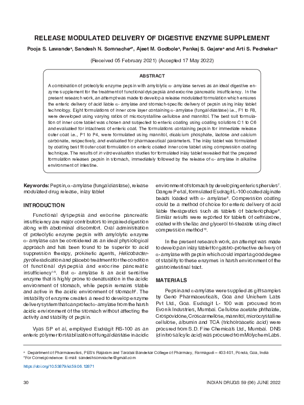 (PDF) Release Modulated Delivery of Digestive Enzyme Supplement