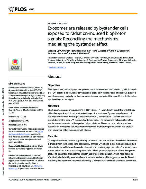 (PDF) Exosomes are released by bystander cells exposed to radiation ...