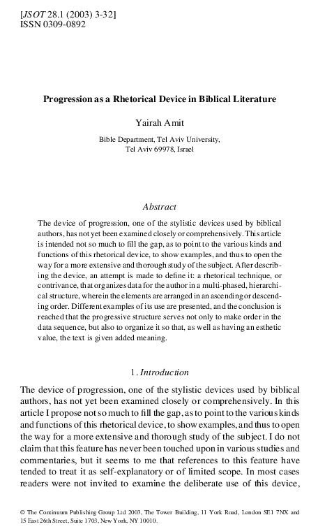 (PDF) Progression as a Rhetorical Device in Biblical Literature