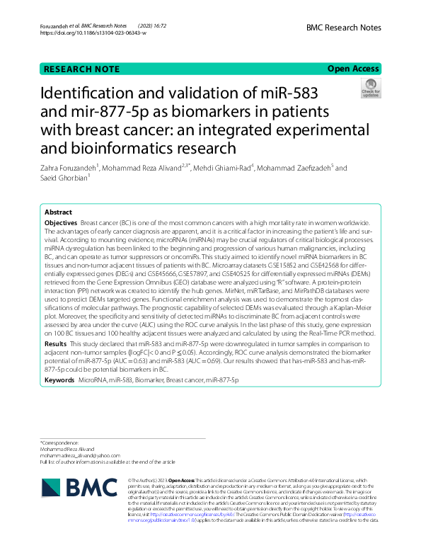 (PDF) Identification and validation of miR-583 and mir-877-5p as ...