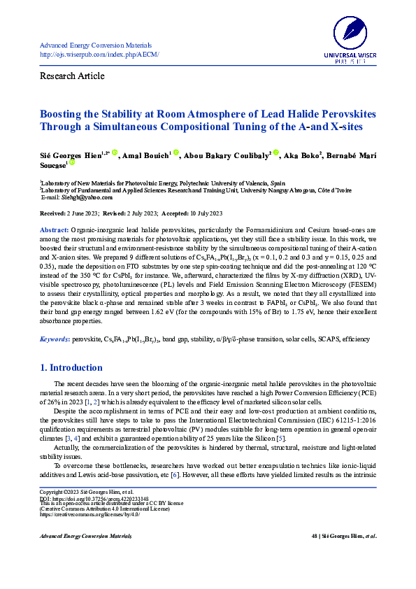 (PDF) Boosting the Stability at Room Atmosphere of Lead Halide ...