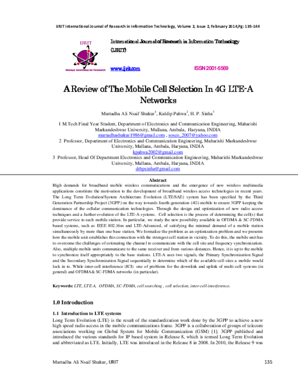(PDF) Review Of The Mobile Cell Selection In 4G LTE- A Networks