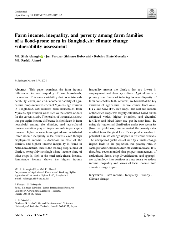(PDF) Farm income, inequality, and poverty among farm families of a ...