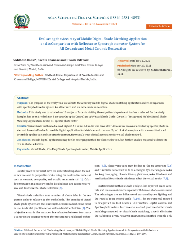(PDF) Evaluating the Accuracy of Mobile Digital Shade Matching ...