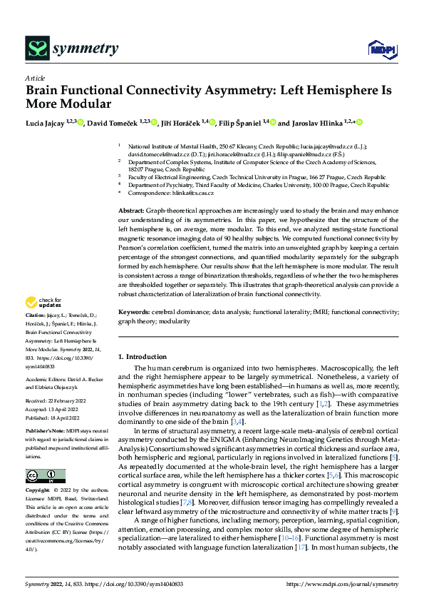 (PDF) Brain Functional Connectivity Asymmetry: Left Hemisphere Is More ...