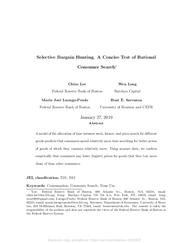 (PDF) Selective Bargain Hunting. A Concise Test of Rational Consumer Search