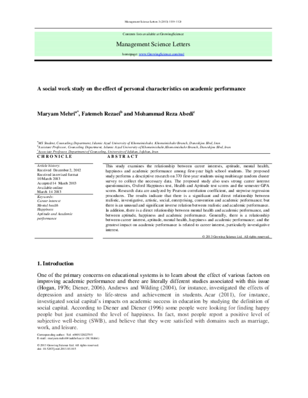 (PDF) A social work study on the effect of personal characteristics on ...