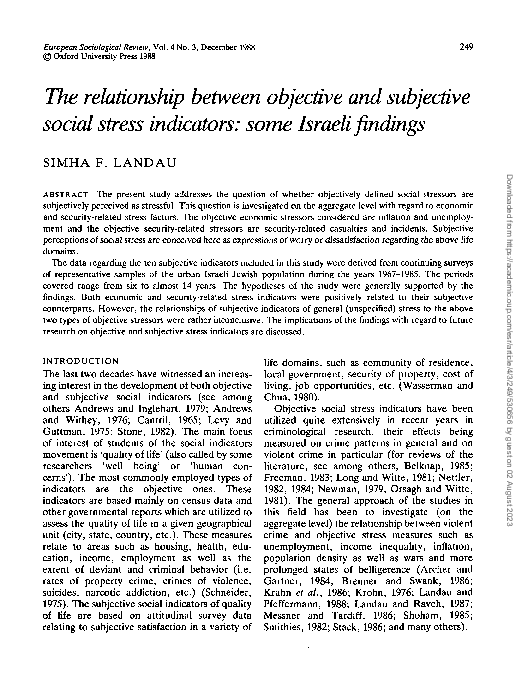 (PDF) The relationship between objective and subjective social stress ...