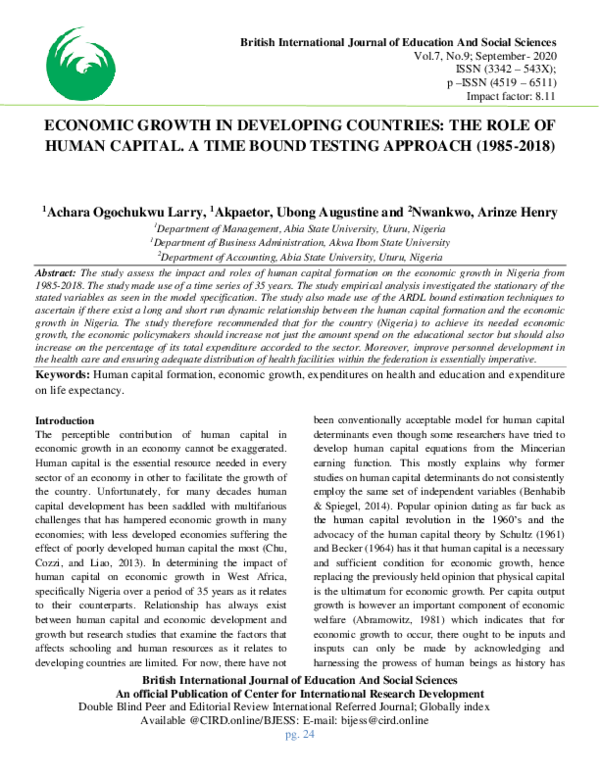 (PDF) ECONOMIC GROWTH IN DEVELOPING COUNTRIES: THE ROLE OF HUMAN ...