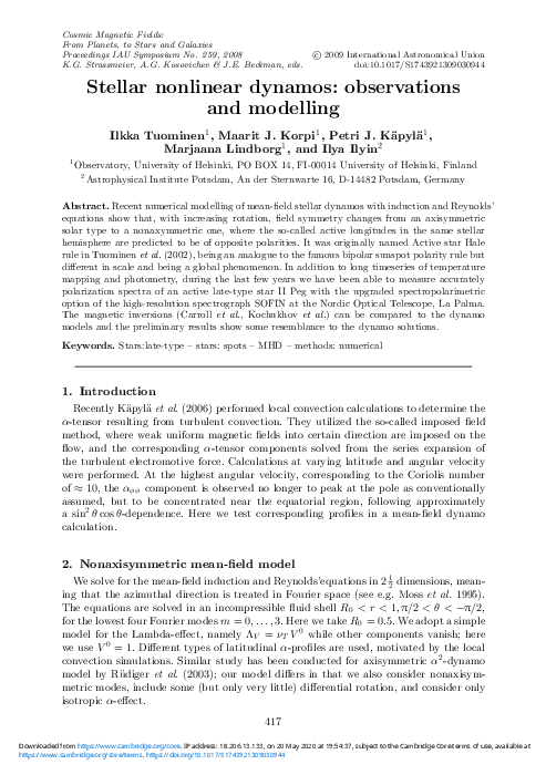 (PDF) Stellar nonlinear dynamos: observations and modelling