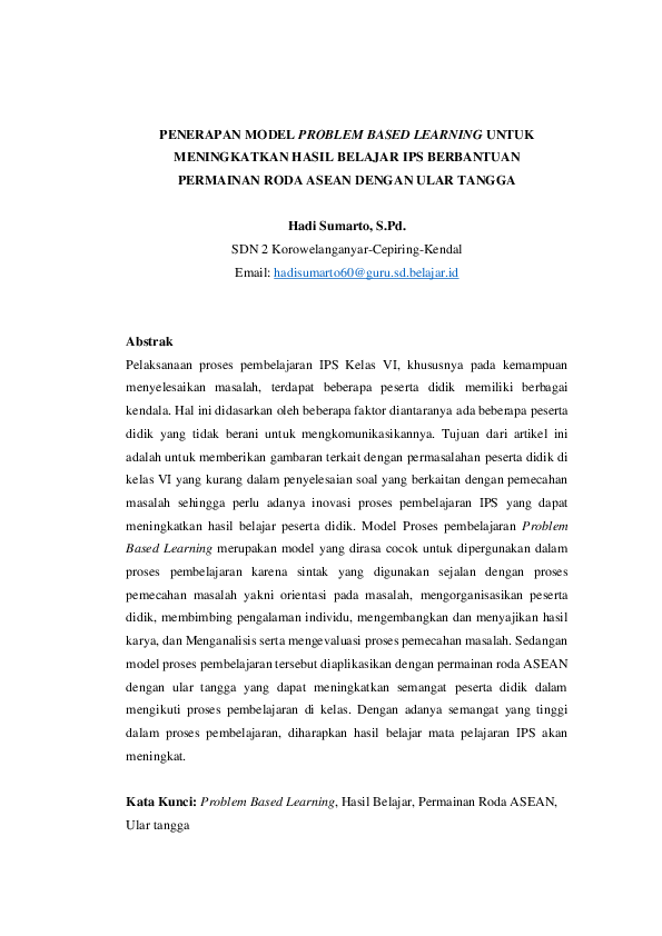 (PDF) PENERAPAN MODEL PROBLEM BASED LEARNING UNTUK MENINGKATKAN HASIL ...