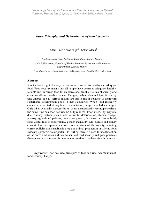 (PDF) Basic Principles and Determinants of Food Security
