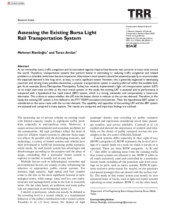 (PDF) Assessing the Existing Bursa Light Rail Transportation System