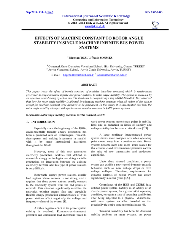 (PDF) Effects of Machine Constant to Rotor Angle Stability in Single ...
