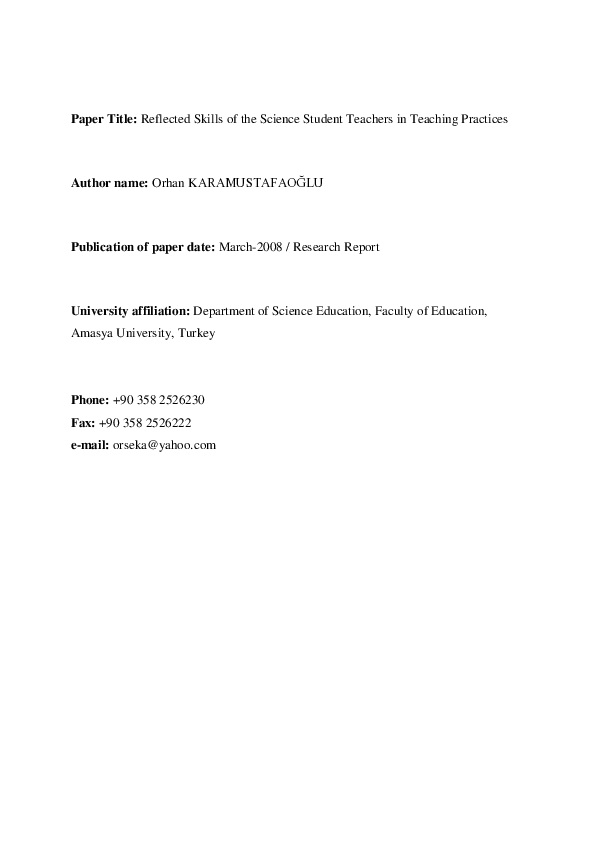 (PDF) Reflected Skills of the Science Student Teachers in Teaching ...