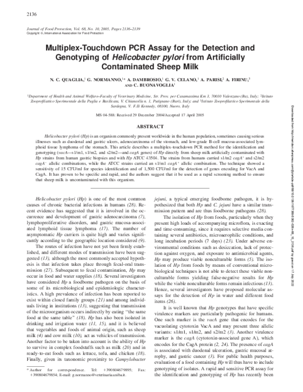 (PDF) Multiplex-Touchdown PCR Assay for the Detection and Genotyping of ...