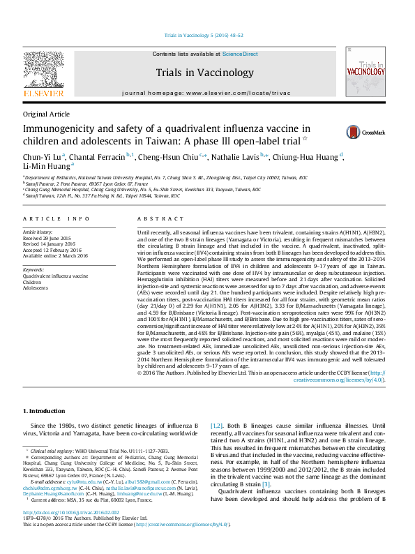 (PDF) Immunogenicity and safety of a quadrivalent influenza vaccine in ...