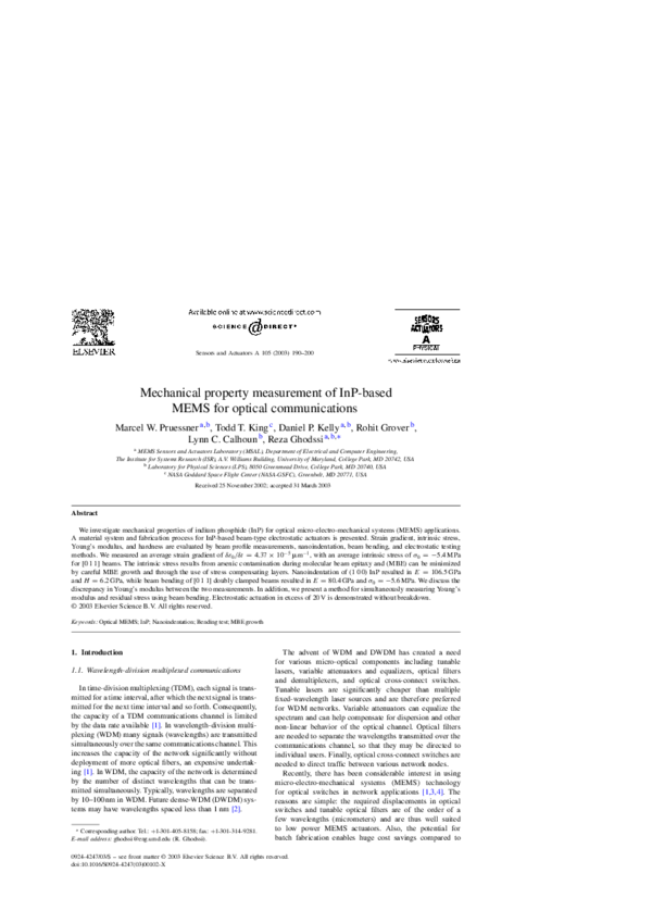 (PDF) Mechanical property measurement of InP-based MEMS for optical ...