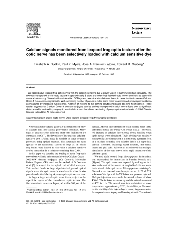 (PDF) Calcium signals monitored from leopard frog optic tectum after ...