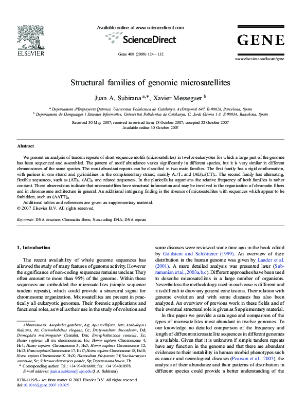 (PDF) Structural families of genomic microsatellites