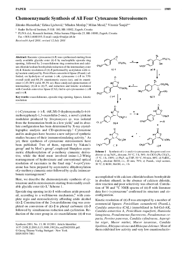 (PDF) Chemoenzymatic Synthesis of All Four Cytoxazone Stereoisomers