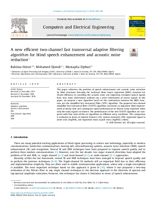 (PDF) A new efficient two-channel fast transversal adaptive filtering ...