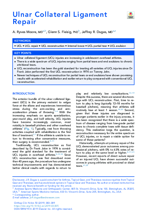 (PDF) Ulnar Collateral Ligament Repair