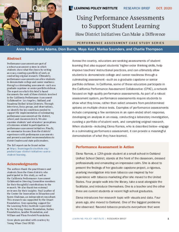 (PDF) Using Performance Assessments to Support Student Learning: How ...
