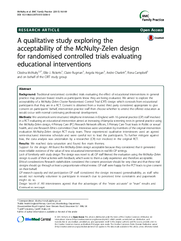 (PDF) A qualitative study exploring the acceptability of the McNulty ...