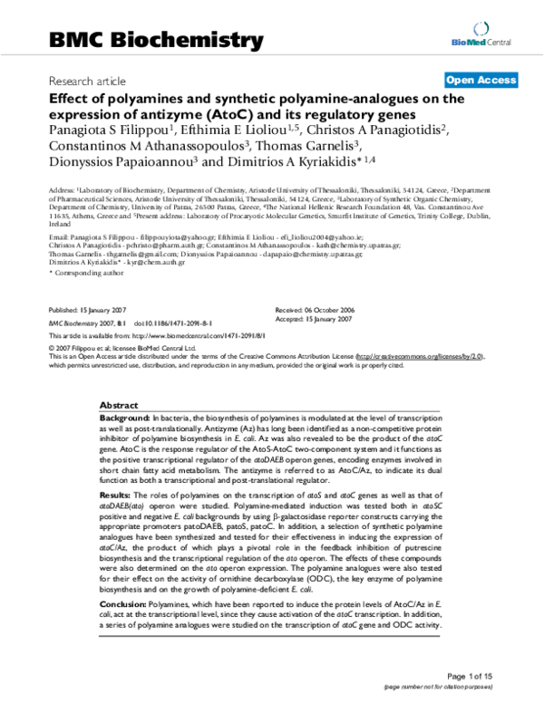 (PDF) Effect of polyamines and synthetic polyamine-analogues on the ...