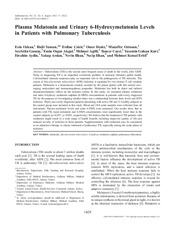 (PDF) Plasma Melatonin and Urinary 6-Hydroxymelatonin Levels in ...