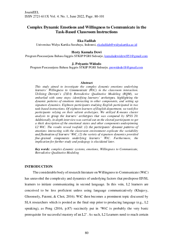 (PDF) A Complex Dynamic Emotions and Willingness to Communicate in the ...