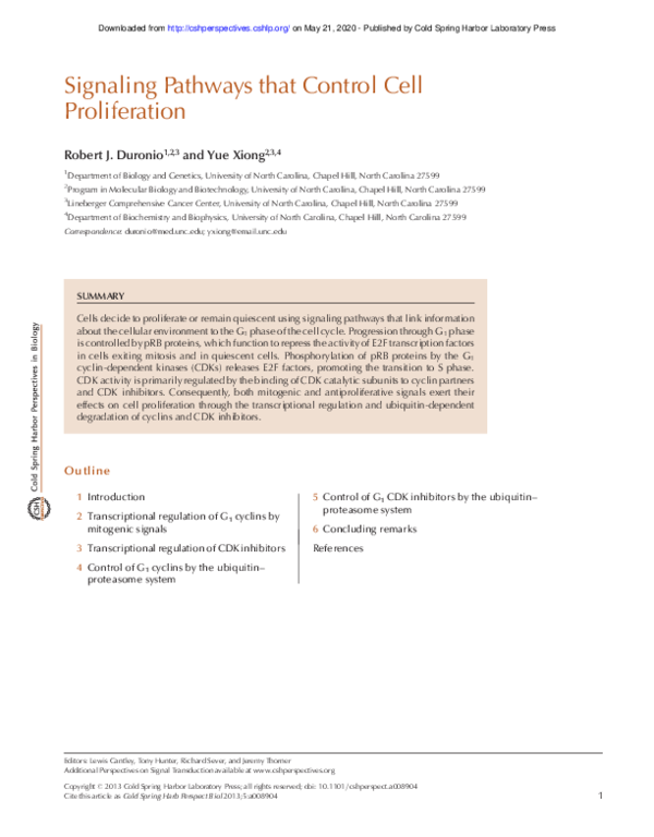 (PDF) Signaling Pathways that Control Cell Proliferation