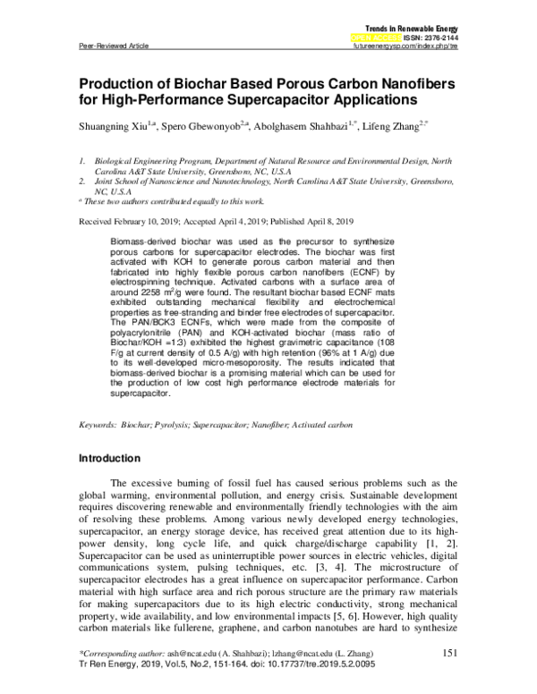 (PDF) Production of Biochar Based Porous Carbon Nanofibers for High ...