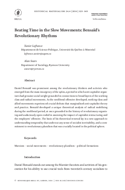 (PDF) Beating Time in the Slow Movements: Bensaïd’s Revolutionary Rhythms