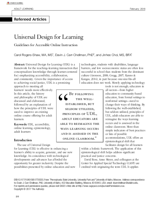 (PDF) Universal Design for Learning: Guidelines for Accessible Online ...