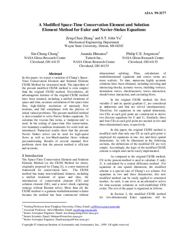 (PDF) A modified space-time Conservation Element and Solution Element ...