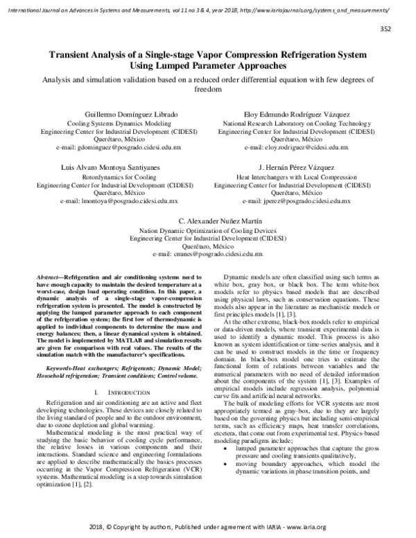 (PDF) Transient Analysis of a Single-stage Vapor Compression ...