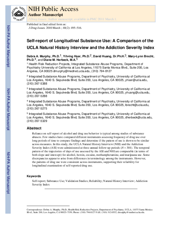 (PDF) Self-Report of Longitudinal Substance Use: A Comparison of the ...