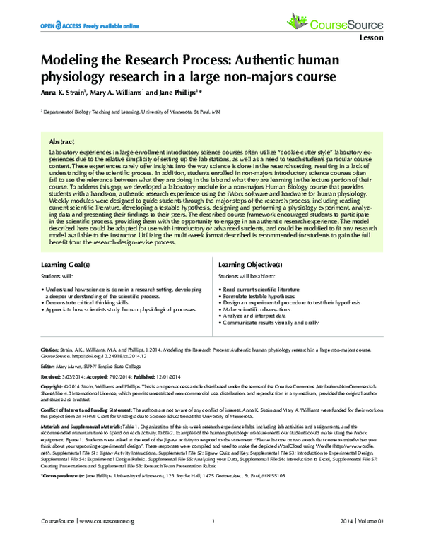 (PDF) Modeling the Research Process: Authentic human physiology ...