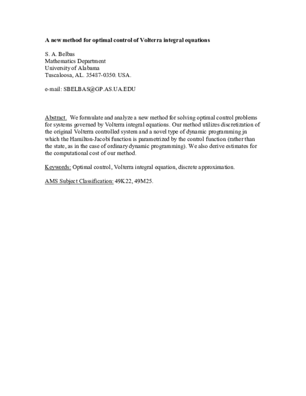 (PDF) A new method for optimal control of Volterra integral equations