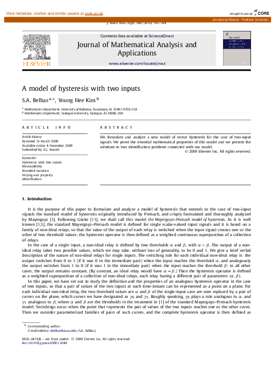 (PDF) A model of hysteresis with two inputs