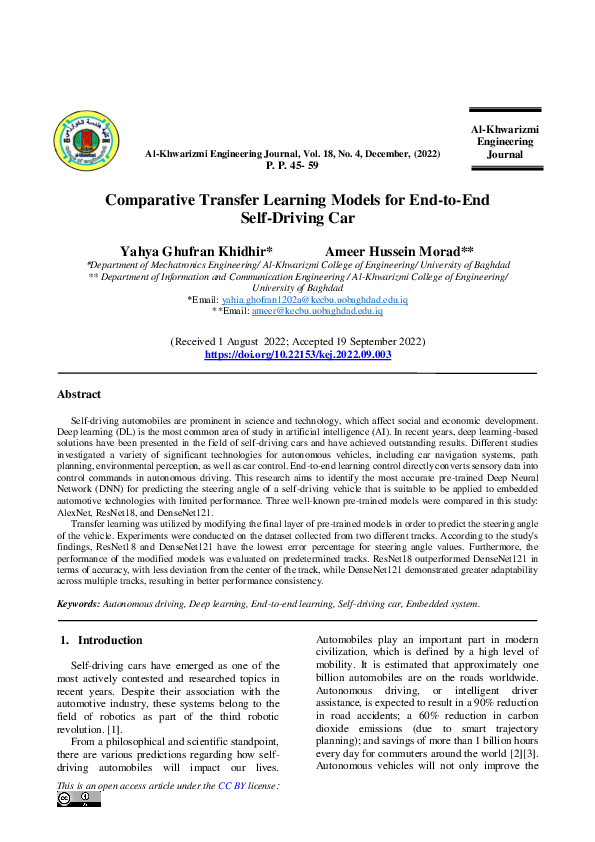 (PDF) Comparative Transfer Learning Models for End-to-End Self-Driving Car