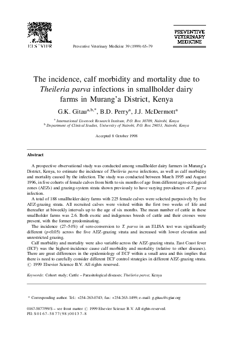 (PDF) The incidence, calf morbidity and mortality due to Theileria ...